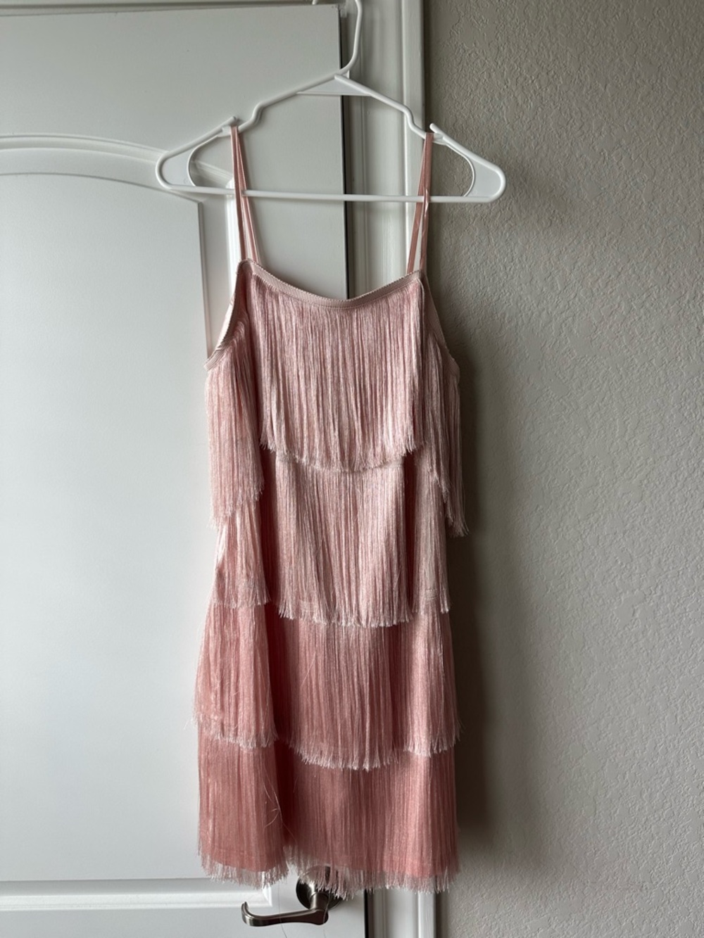 Nasty Gal Blush Pink Fringe Tiered Slip Dress